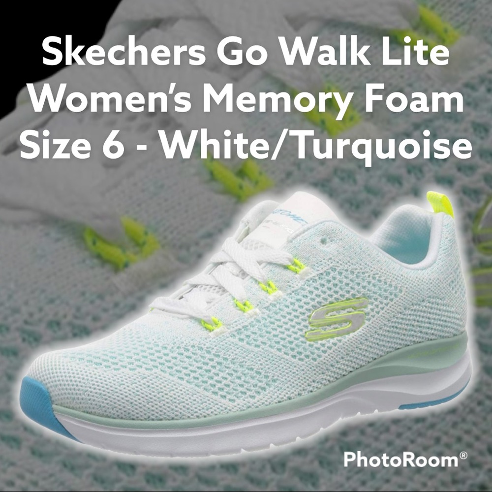 Skechers Go Walk Lite Womens Memory Foam Size 6 White Turquoise Running